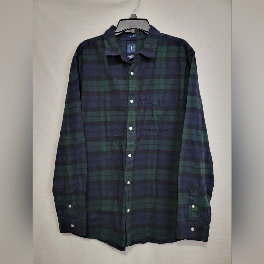 GAP Mens XL Green Blue Plaid Flannel‎ Button Down Shirt Standard Fit NWT